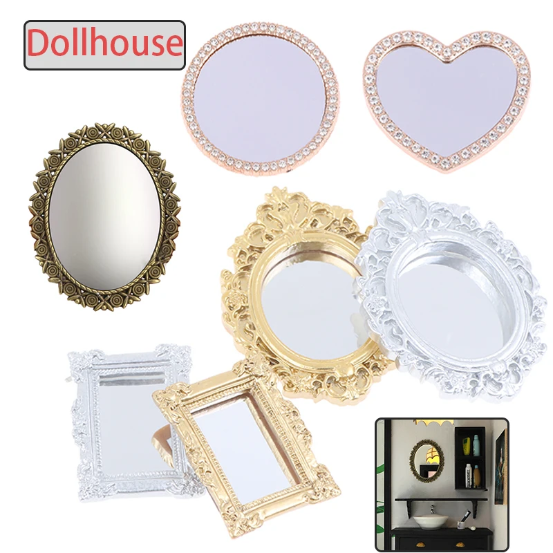 Mini molduras para casa de boneca, escala 1:12, plástico, vintage, espelho em miniatura, móveis para casa de bonecas, ornamento, acessórios para bonecas