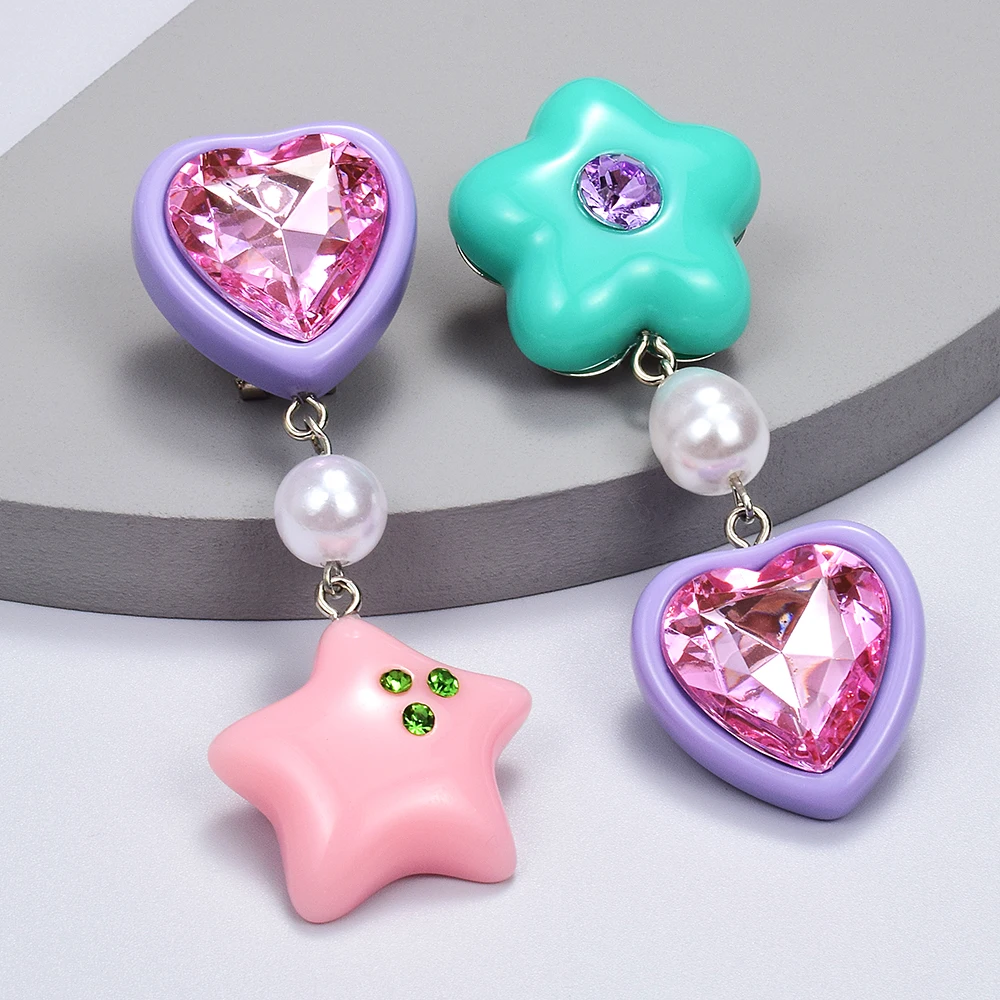 New Cute Love Heart Drop Earrings For Girls Trendy Lovely Acrylic Resin Pearls Star Shaped Dangle Earrings Accessories