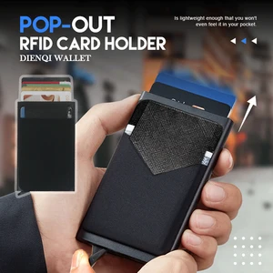 Rfid inteligente titular do cartão de crédito carteiras metal fino pop up minimalista homens carteiras preto masculino bolsa sacos de dinheiro carteira masculina 8 principais vendas mini carteira fina - №6