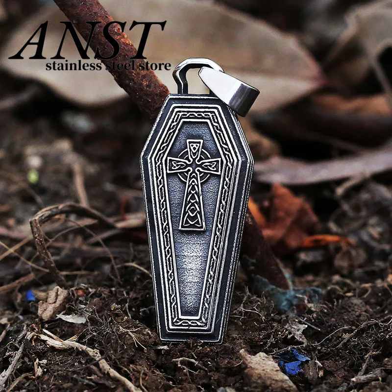 Wholesale Price Punk Rock Stainless Steel Gothic Coffin With Cross Pendant Necklace With Chain For Man Party/Halloween Gift