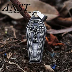 Wholesale Price Punk Rock Stainless Steel Gothic Coffin With Cross Pendant Necklace With Chain For Man Party/Halloween Gift