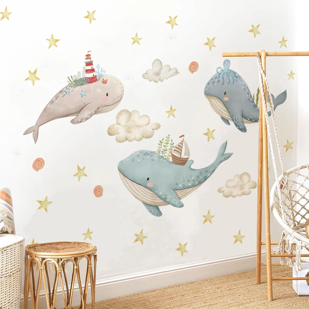 Cartoon Marine Whale Star Wall - Baby Nursery Ocean review and price