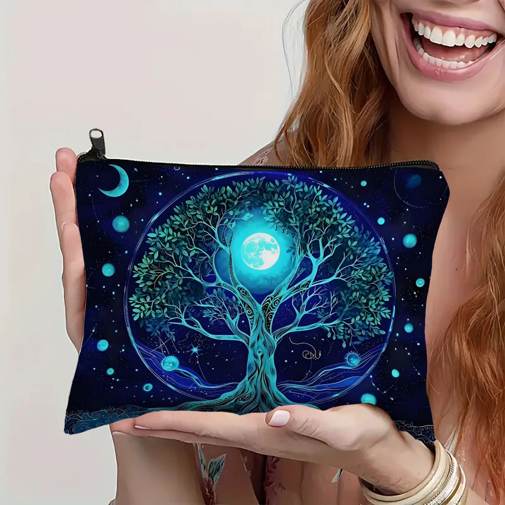 1pc Tree Of Life Tarot Print Cosmetic Bag Witch bag Lightweight Clutch Coin Purse Zipper Portable Makeup Pouch 2