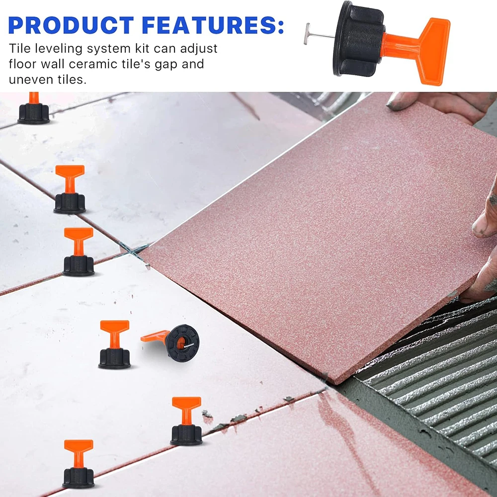 Tile Leveling System Kit,Tile Leveler Spacers+Cross-Tile Spacers+Wrench+ Replaceable Spare Steel T-Pin,Tools for Wall Floor Tile