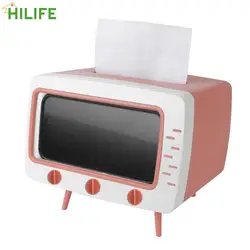 New TV Tissue Box Organizer with Mobile Phone Holder Desktop Paper Holder Dispenser Creative Tissue Canister Storage Napkin Case