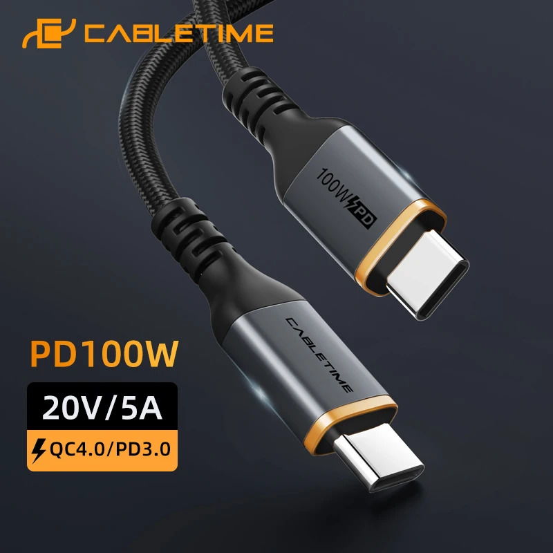 

CABLETIME PD100W USB C Cable to Type C Cable 20V 5A Fast Charging Power Cable 480Mbps QC 4.0 for Laptop Charging Macbook