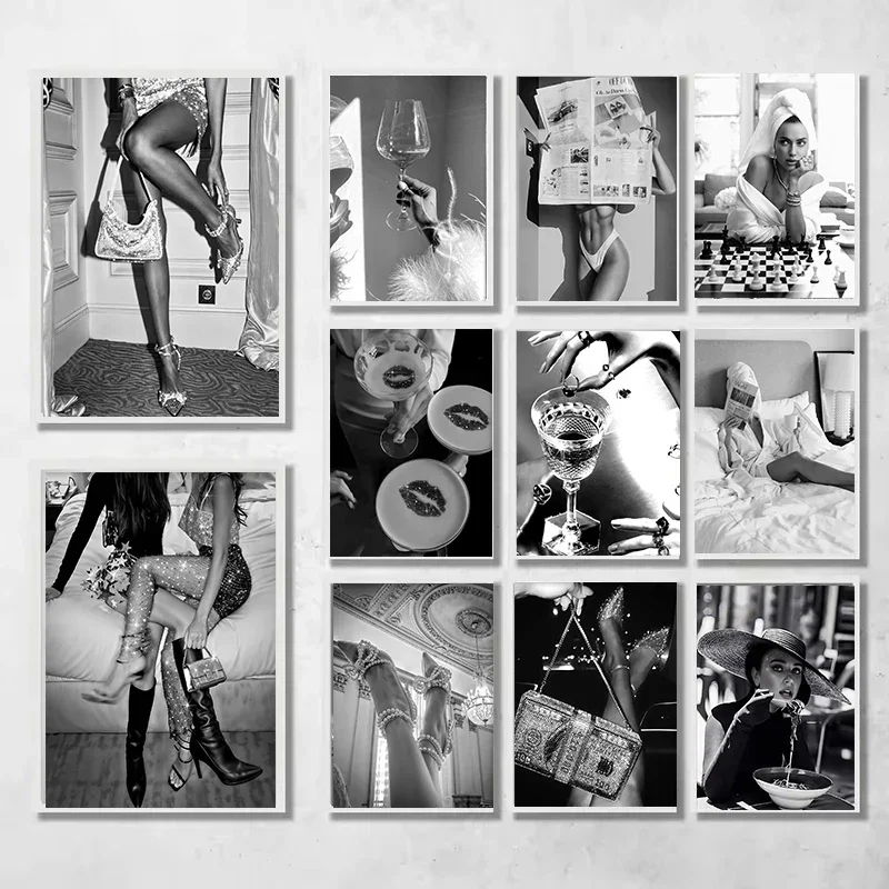 2026 Modern Fashion Black and White High Heels Art Photography Poster Canvas Printing Mall Lounge Home Room Wall Decoration