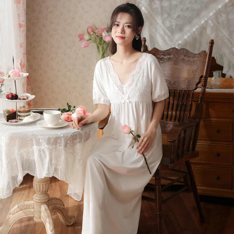 

Women Cotton Short Sleeve Dress Lady Loose Casual Homewear Female Lace Lovely Spring Autunm Comfort Sleepwear Nightdress