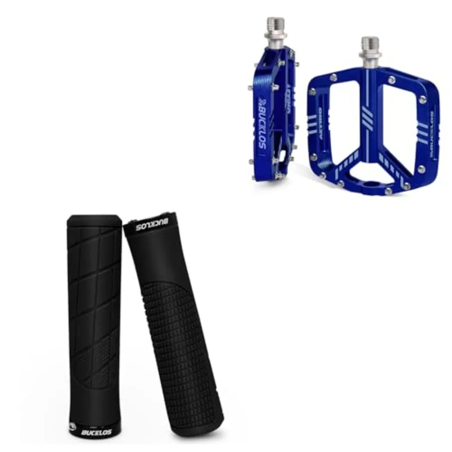 

Bike Handlebar Grips Double Lock on Bicycle Handle Bar and MTB Flat Aluminum Alloy Pedal with Large Platform -Non-Slip Pedals