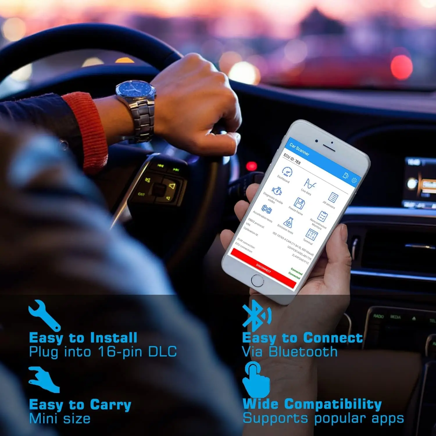 Mini Scanner Bluetooth OBD II pour Android, testeur de batterie 12V, analyseur de charge et d'alternateur, numérique CCA 100-2000
