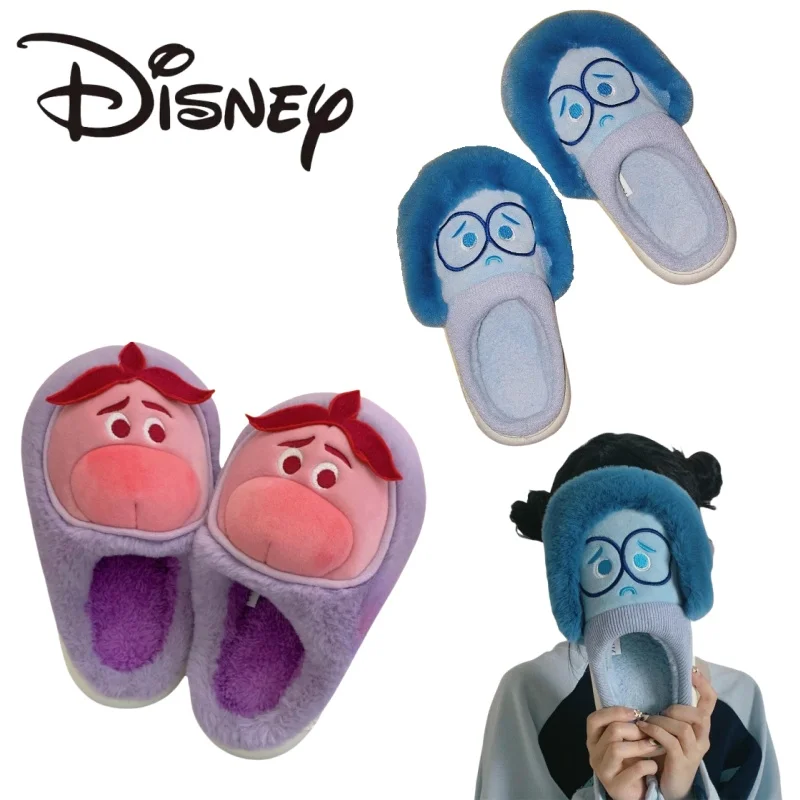 

New Disney Home Thermal Slippers Cartoon Sadness Non-slip Cotton Shoes No Heel Casual Fashion Holiday Gifts for Girls