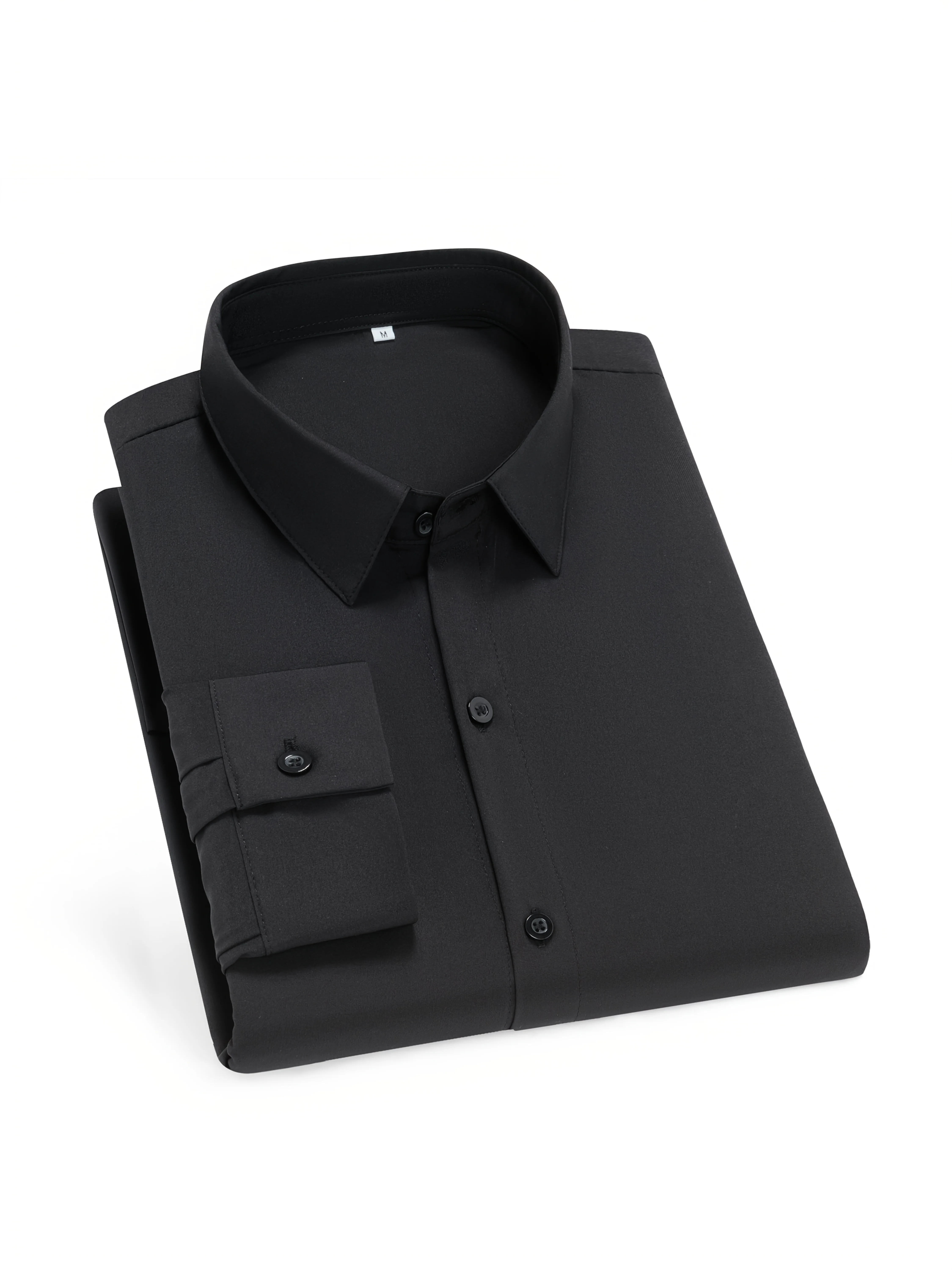 Chemise homme classique unie à manches longues - Col retourné, boutonnage simple, en tissu stretch haute qualité 118g, lavable e