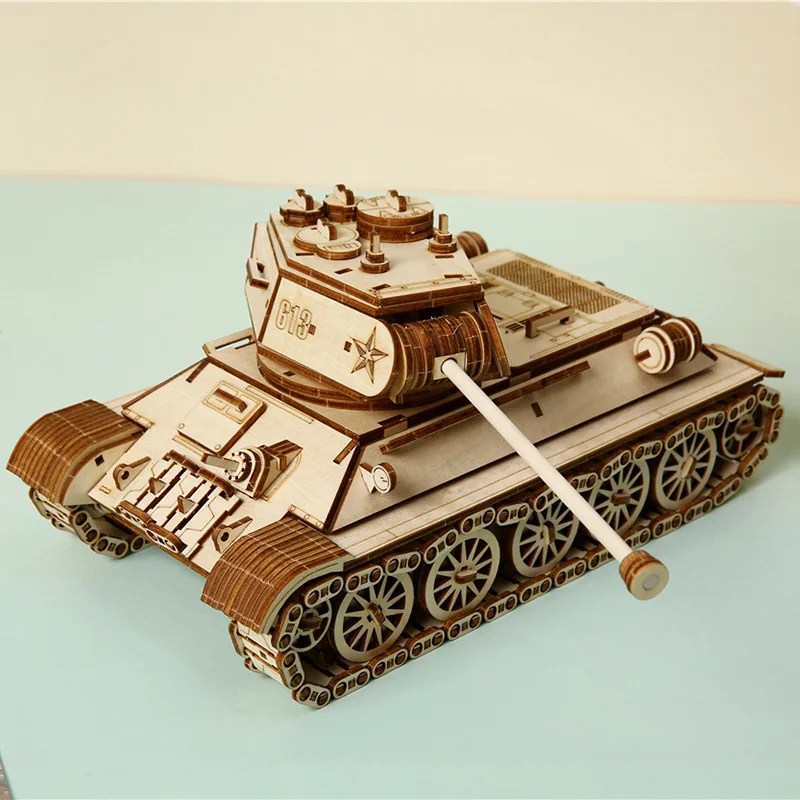 OUZEY Puzzle 3D in legno, kit di costruzione di un carro armato, blocchi di legno fai da te, ornamento meccanico, decorazione da scrivania, regalo per ragazzo