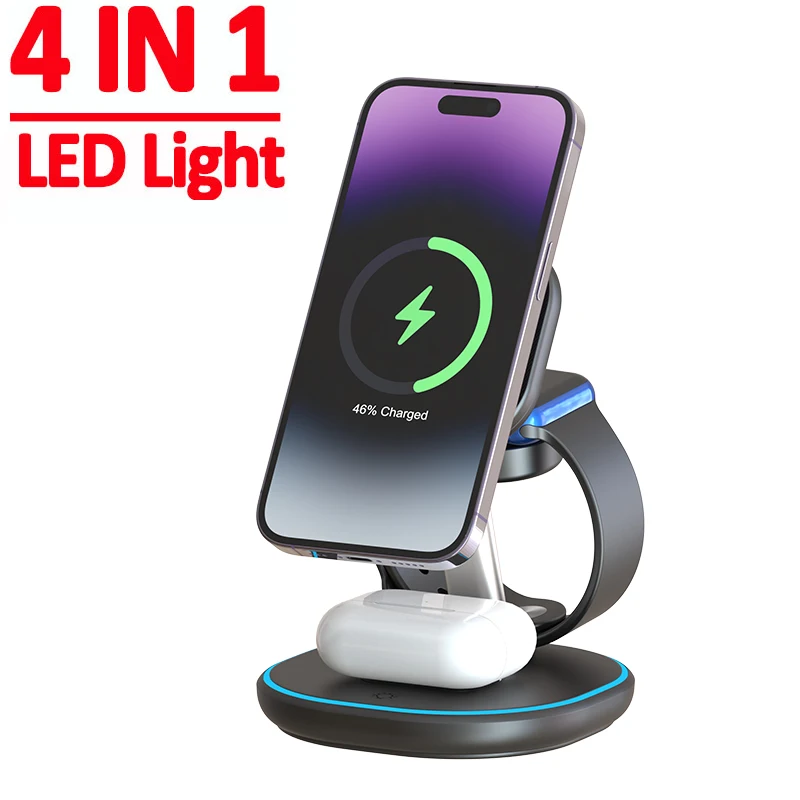 Soporte de cargador inalámbrico magnético, base de carga rápida, luz nocturna, 30W, 3 en 1, para iPhone 14, 13, 12 Pro Max, IWatch 8, 7, Airpods