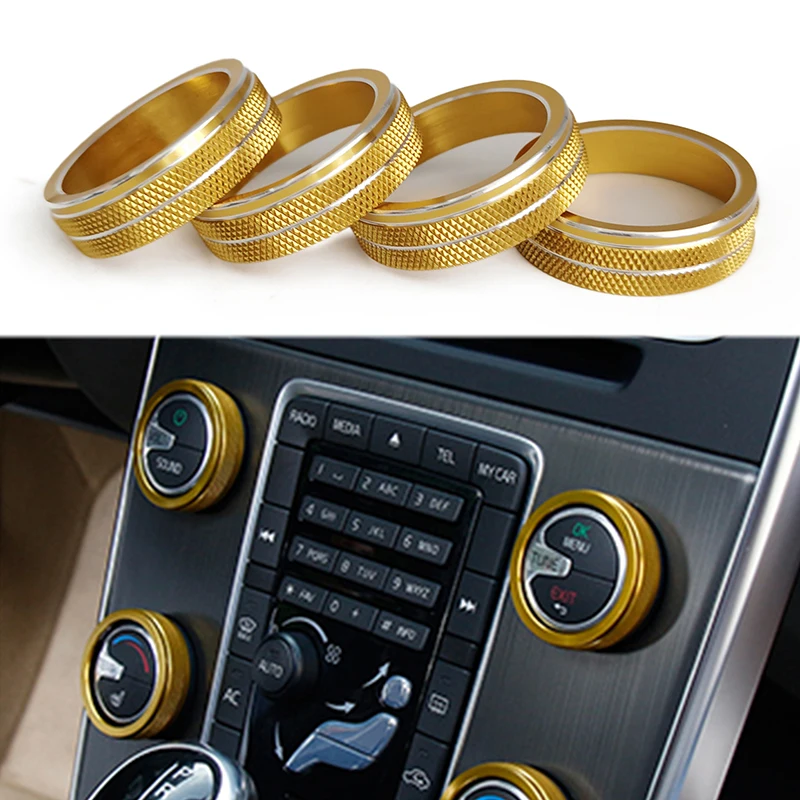 4pcs Car Air Conditioning Rotary Knob Ring for Volvo S60 XC60 V60 V40 S80 Car Fan Button Audio Stereo Volume Control Knob Cover