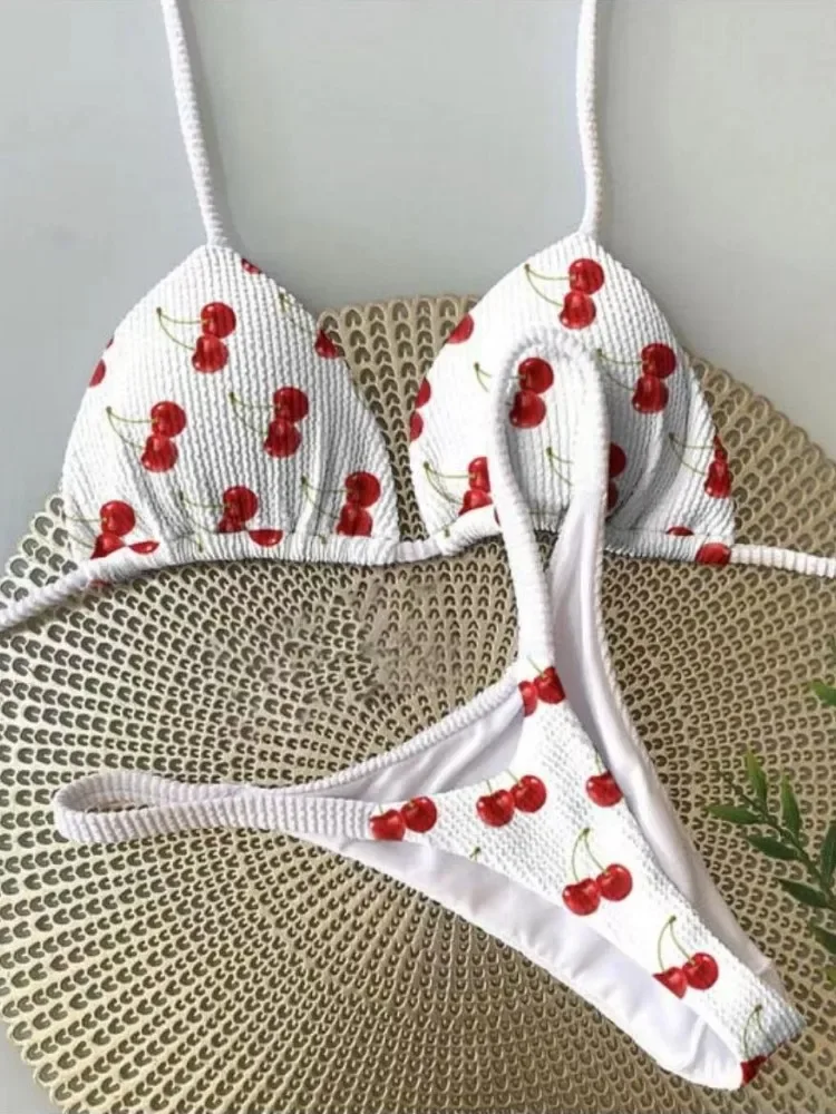 Badmode Vrouwen Schattige Kersenprint Braziliaanse String Bikini Set Sexy String Badpak Twee Stukken Badpak Vrouwen 2023 Strandkleding