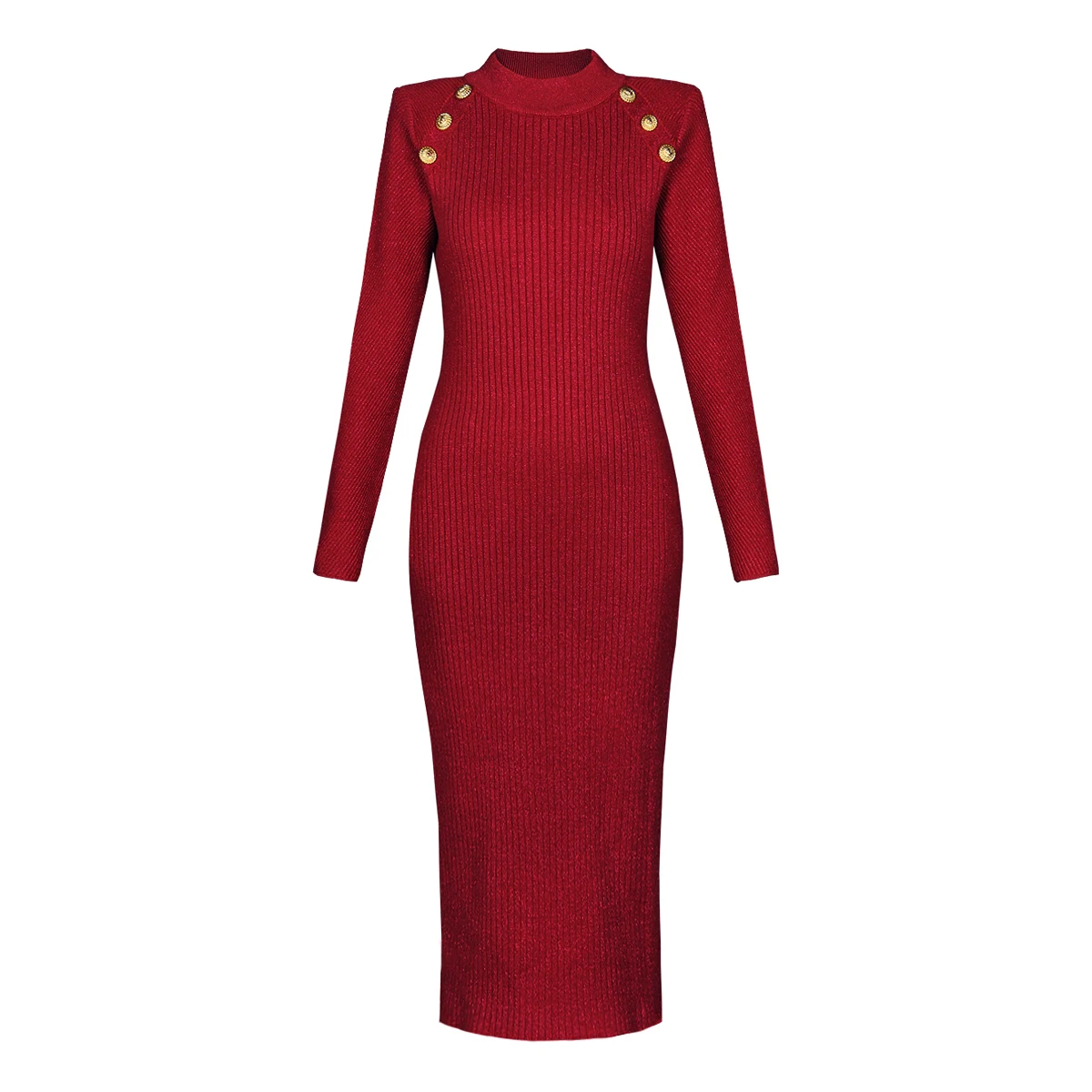 Spot Spring And Autumn 2024 New Long Sleeve Round Neck Slim Midi Knitted Stretch Dress Slim Long Skirt