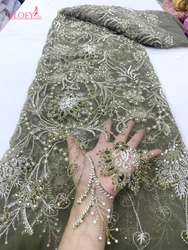 Moda elegante ricamo francese tessuto di pizzo con perline africano nigeriano con tessuto di paillettes per abito da sposa