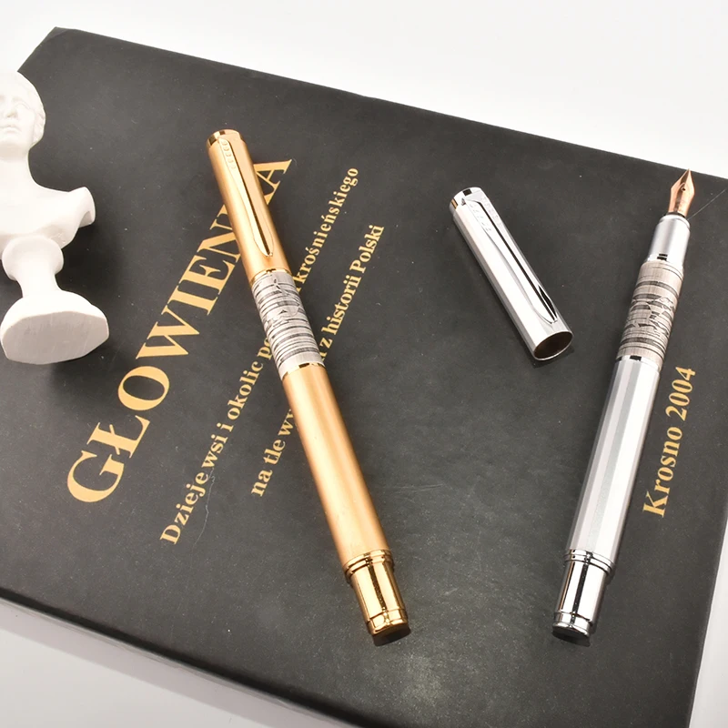 

Fuliwen 815 Metal Golden And Silver Medium Nib 0.5mm Fountain Pen Ink Pen Luxurious Writing Gift Pen Set