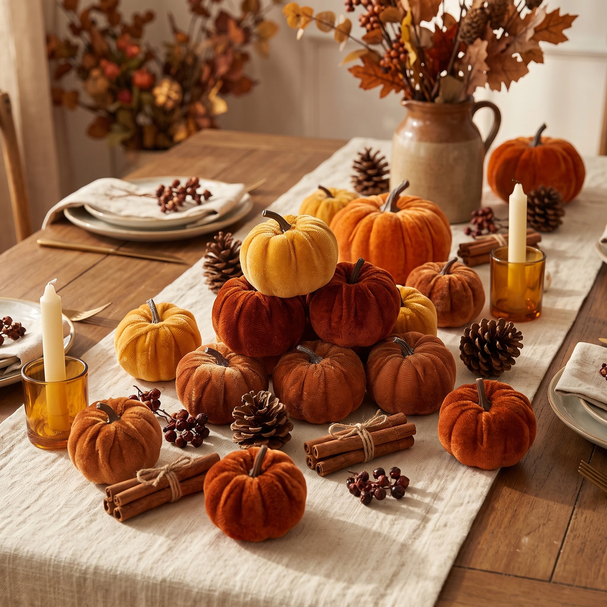 12pcs Velvet Pumpkin Decoration for Halloween Autumn Home Decor Tabletop Garden Ornaments Ideal for Thanksgiving Harvest Parties