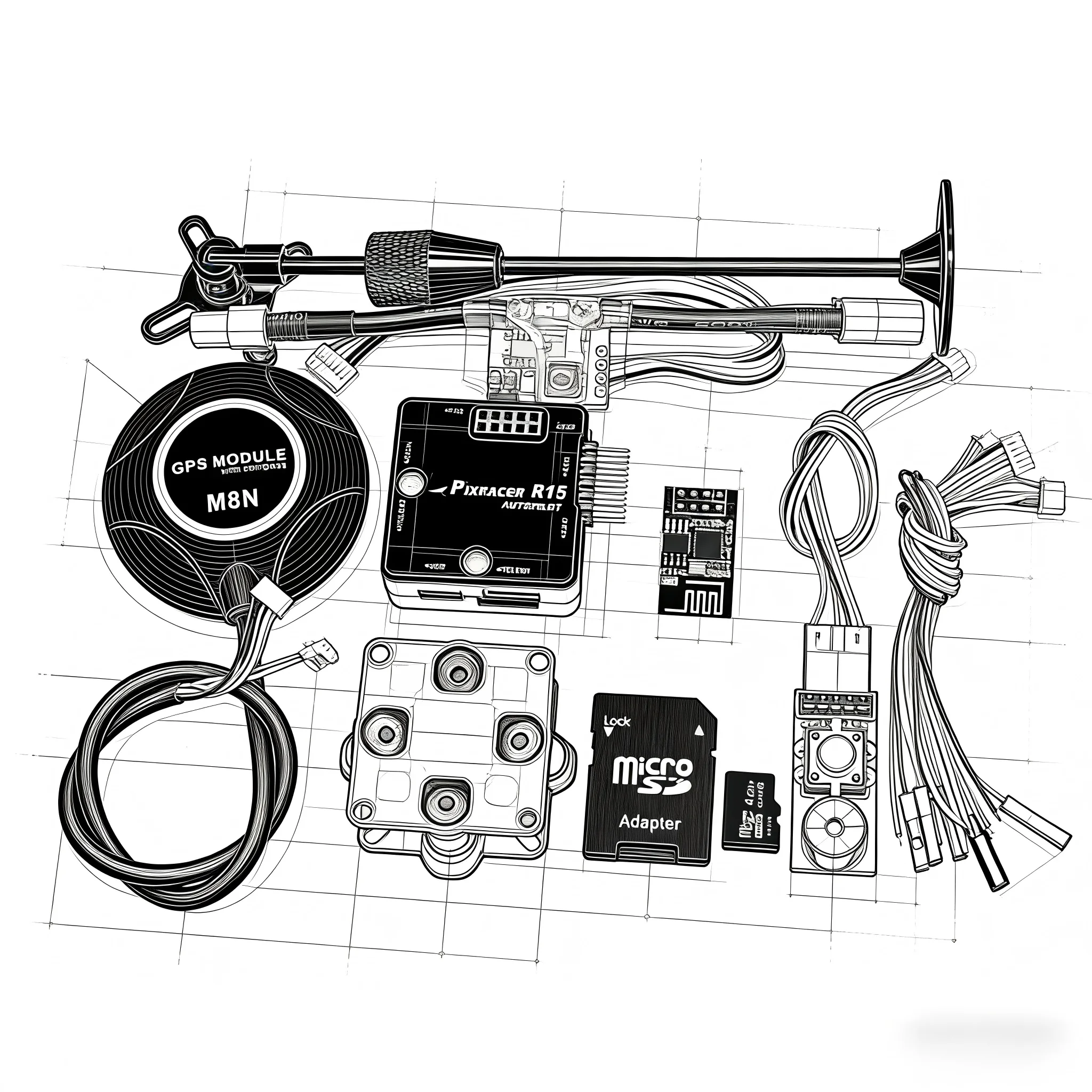 ชุดควบคุมการบิน Rctosky Pixracer R15 Autopilot xracer PX4 Pixhawk +7M/M8N GPS สำหรับโดรนอาร์ดูพาวเวอร์