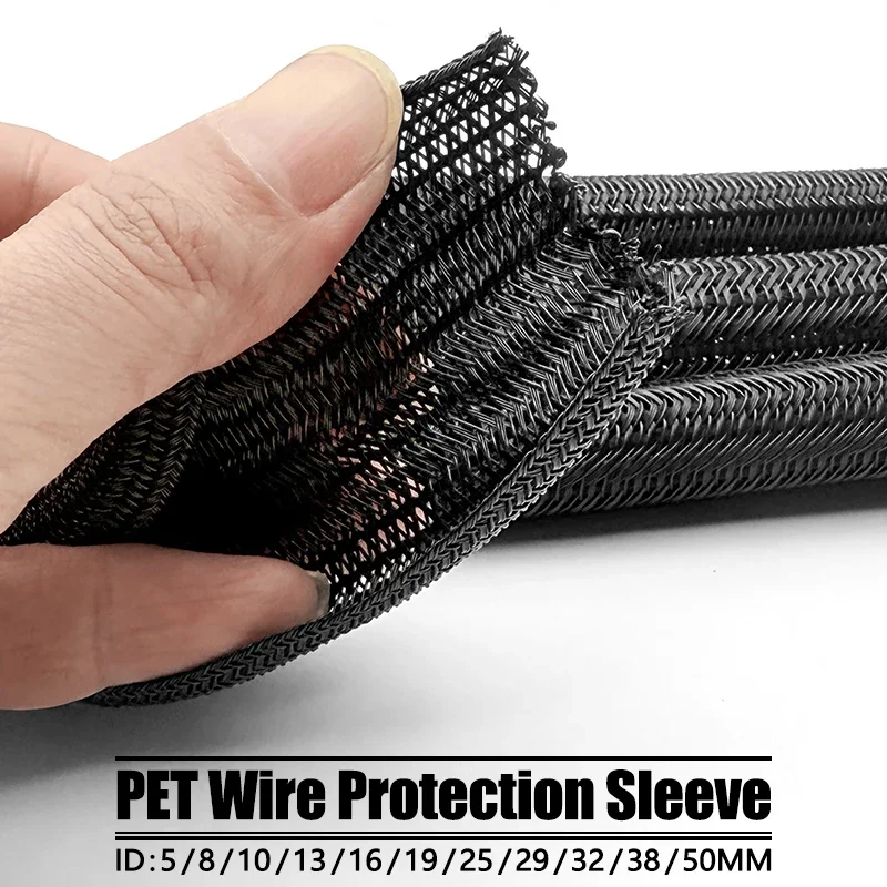 ID 5-50mm PET Self-Rolling Woven Mesh Tube  2M/5M Flame-Retardant and Heat Dissipating for Electrical Equipment Line Protective