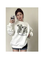 Women's Sweatshirt Cute Dog Printting Sweater Preppy Style Shirt Long Sleeve O-neck Loose Tops Y2k Large Size Pullover Hoodie