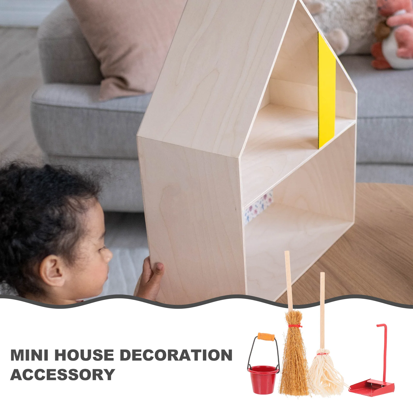 Poppenhuis schoonmaakaccessoires Mini Mop Dolls Gereedschap Ornamenten Stoffer Bezem Decor 1:12 Miniatuur