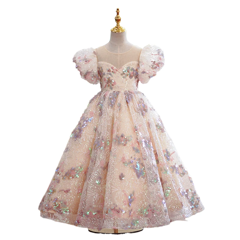 Vestido largo de lentejuelas para niñas pequeñas, traje elegante de lujo para fiestas de noche, bodas, ocasiones formales para niños, vestidos de