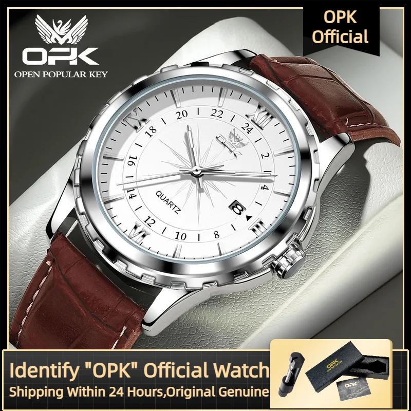 OPK Elite Men's Quartz Watch Fashion Business Waterproof Luminous Men's Watch Luxury Breathable Leather Sports Men's Watch
