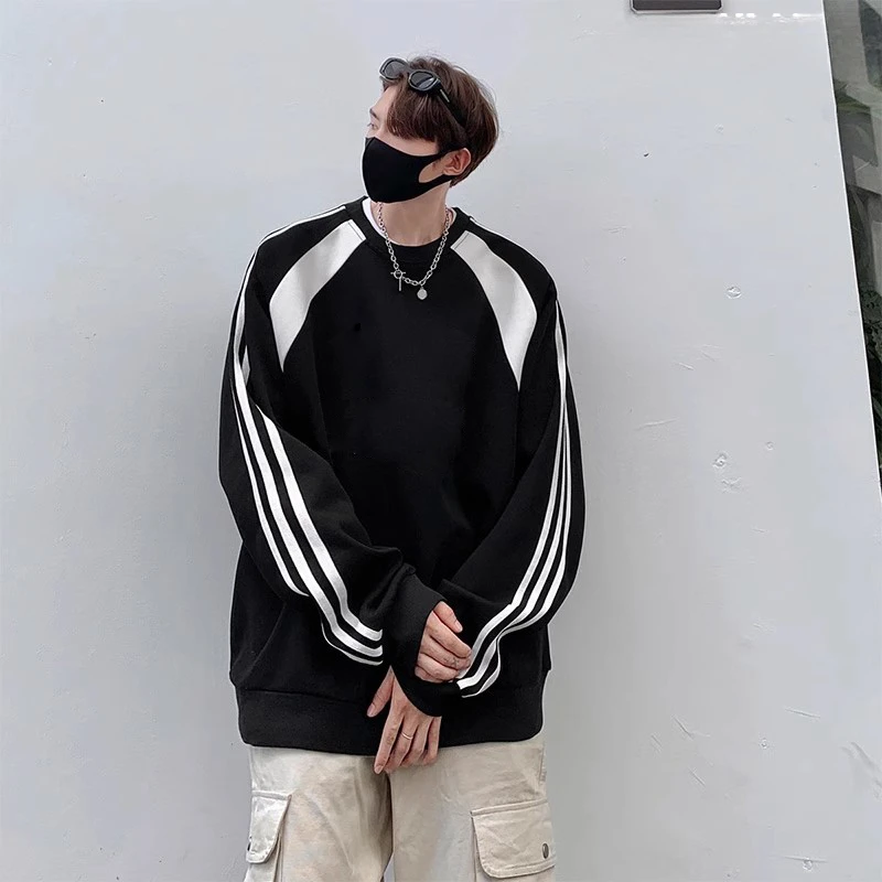 

Crew Neck Pullover Striped Long Sleeved Coat New Spring Autumn Fashion Men Women Basic Sweatshirt Casual Loose Couple Streetwear
