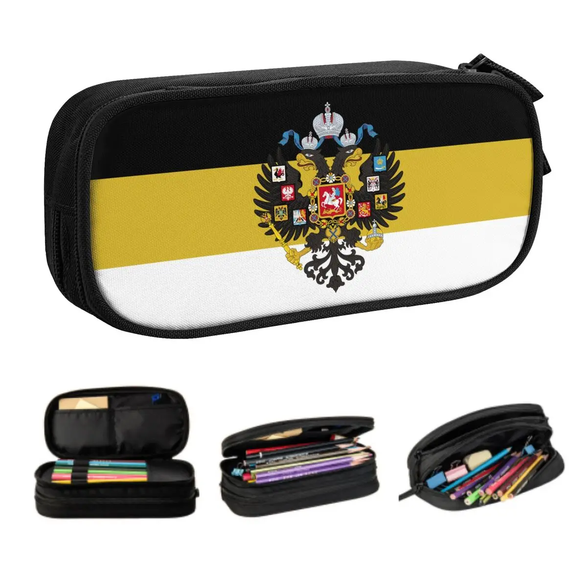 Custom Russian Empire Flag Cute Pencil Cases Girls Boys Large Capacity Russia Proud Pencil Box Student School