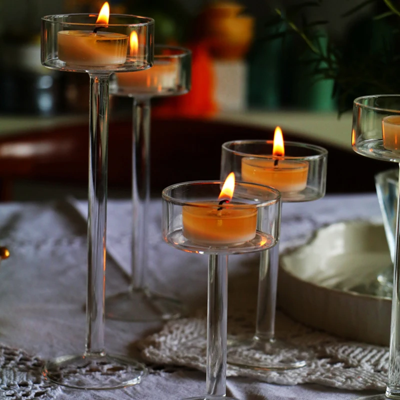 

3 piece Glass Candle Holder For Wedding Decorations Candlestick Rustic Vintage Stand Holders Glass Bougeoir Mariage