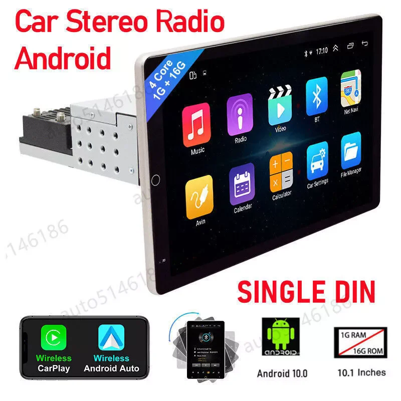 10.1'' Din Car Stereo Radio GPS Navi Wifi Rotatable Touch Screen Android Carplay