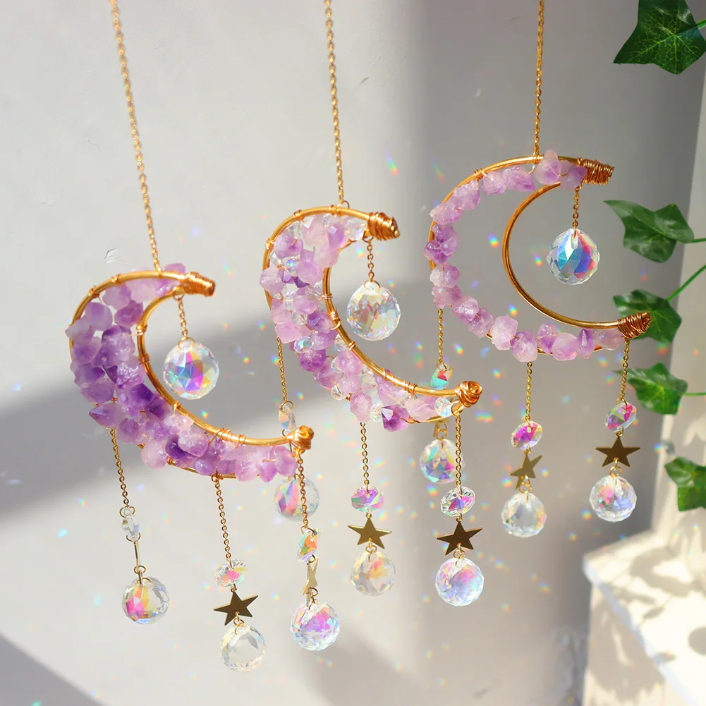 Crystal Pendant Sun Light Catcher Hanging Curtain Windchimes Rainbow Chaser Star Moon Pendant Home Garden Decor Wind Chime