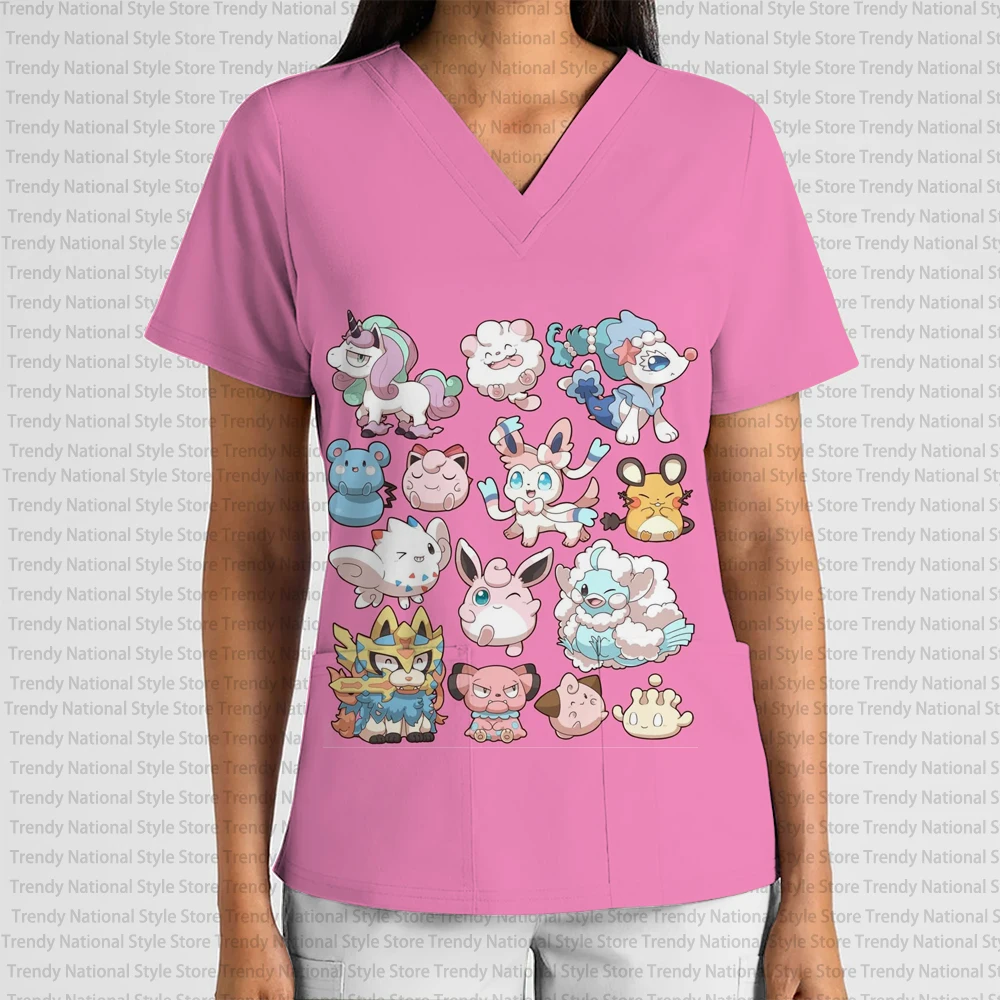 Nurse Uniform, Professional Medical Workwear, Suitable for Clinics, Spas, Nursing Staff, and Nurse Accessories - Pokémon Print T
