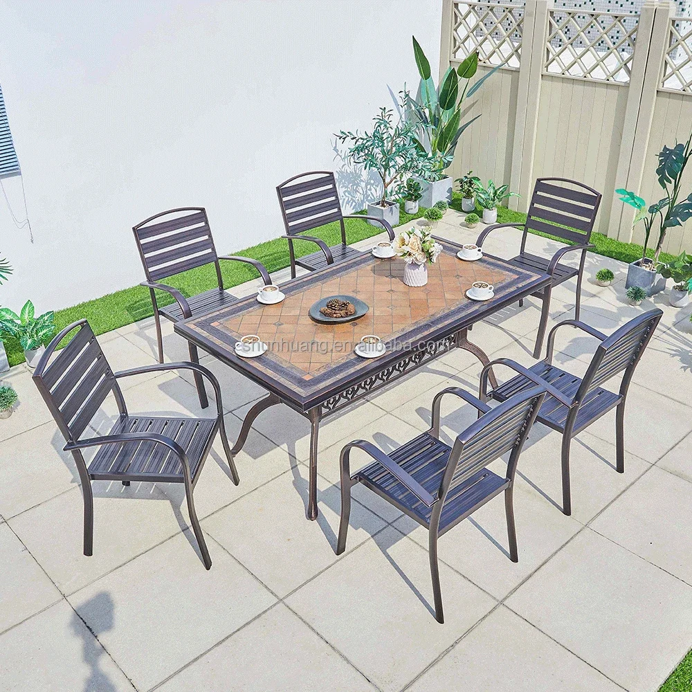 Hot selling bistro cast aluminum dining set outdoor cast aluminum table with 6 chair