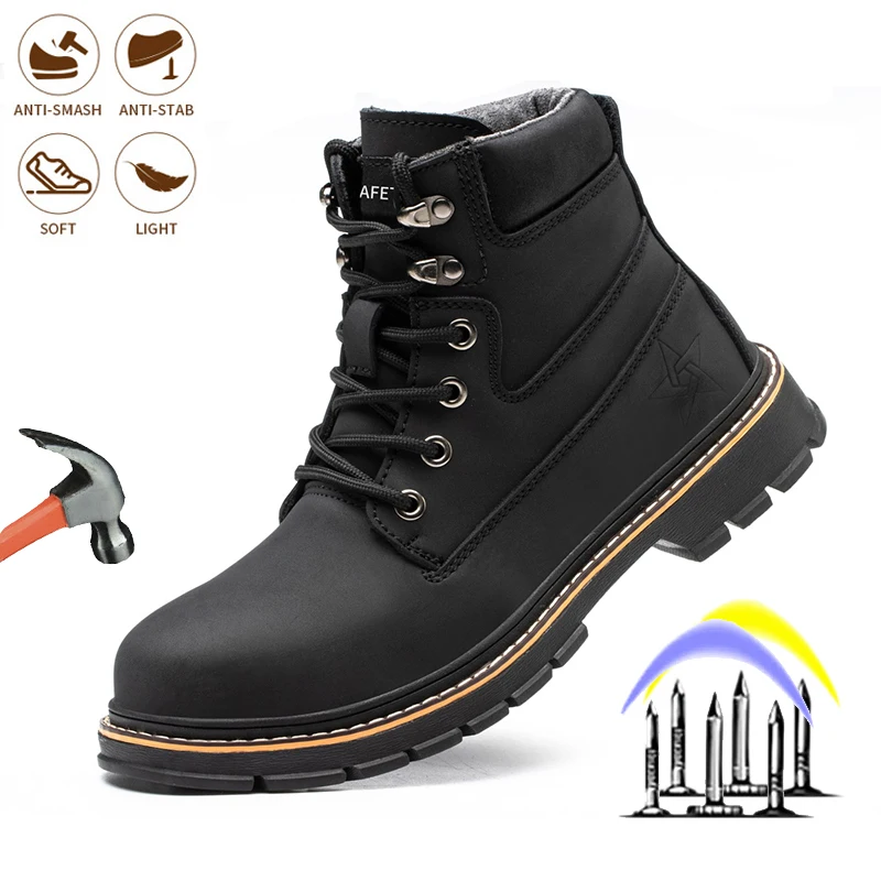 Top! Men Puncture Proof Safety Shoes Workplace Anti-smashing Anti-static Security Work Shoes Steel Toe Outdoor Ankle Hiking