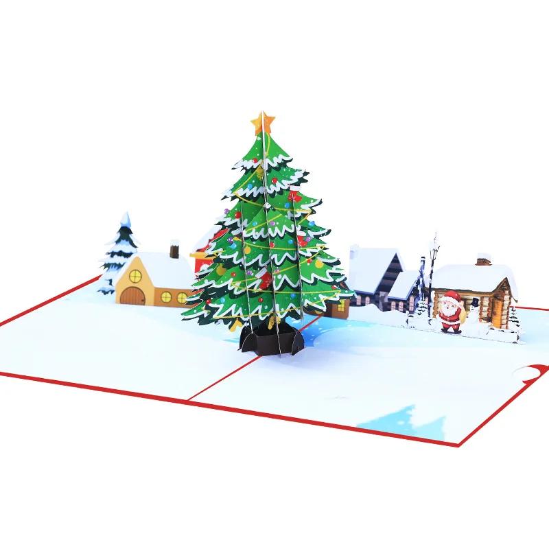 10pcs Handmade Christmas Tree Snow House Ornaments 3D Pop UP Greeting Invitation Card Wish Thanks Wedding Birthday Party Gift