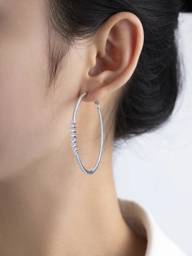 NEW 925 Sterling Silver Shining Zircon Ear Hoops 55mm Long Dangle Hoop Earrings For Women Original Luxury Jewelry Festival Gift