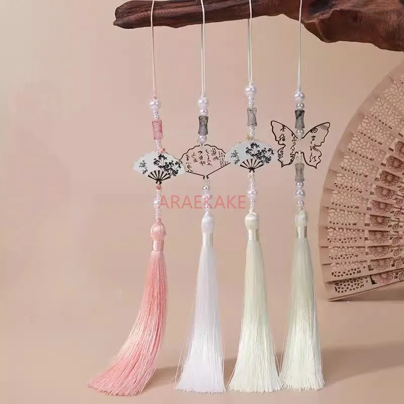 Pittura a inchiostro in stile cinese, nappa a ventaglio di farfalle, accessori di abbigliamento retrò cinese, nappe, segnalibri, pendenti