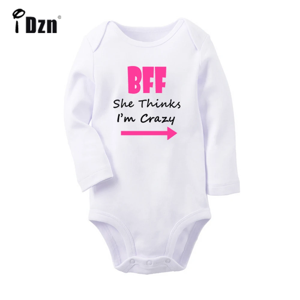 iDzn NEW She Think I'm Crazy Cute Baby Rompers Baby Boys Girls Fun Print Bodysuit Infant Long Sleeves Jumpsuit Kids Soft Clothes