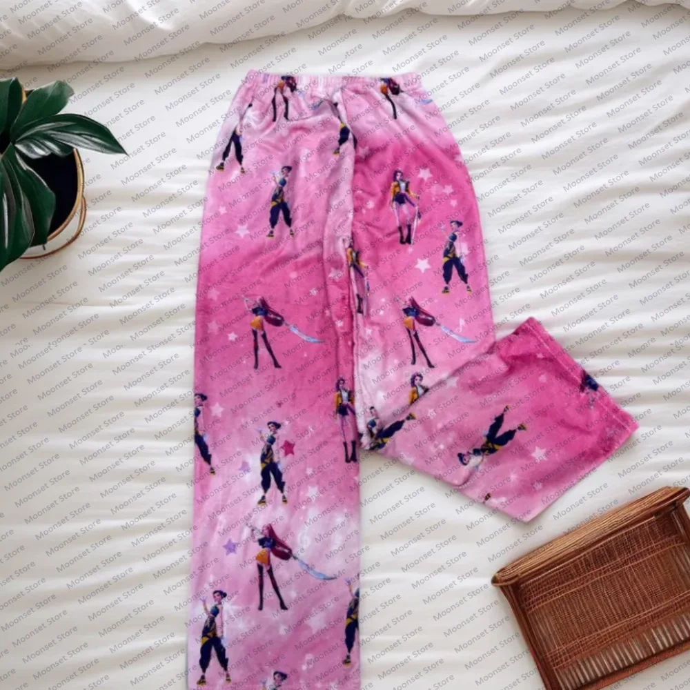 سراويل السيدات الفانيلا الكرتون بيجامة السراويل للنساء الخريف الشتاء الكرتون لطيف مطبوعة مستقيم الساق بناطيل كاجوال العصرية #4