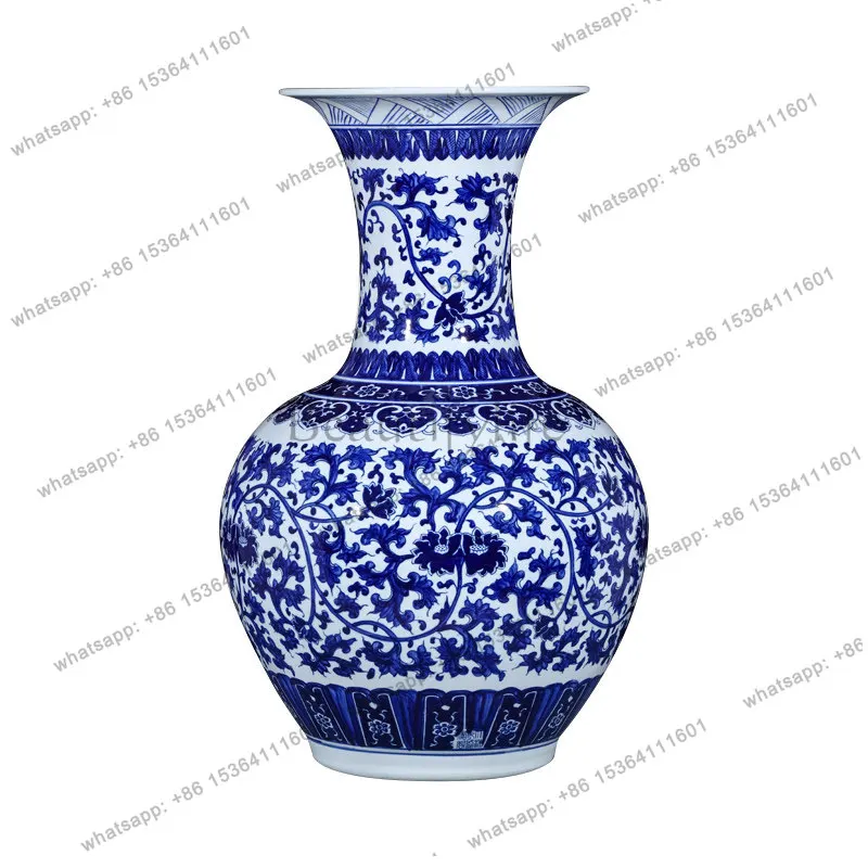 Jingdezhen-Keramik, antike blau-weiße Porzellanvase, Tisch- und Bodenvase, chinesisches Ornament