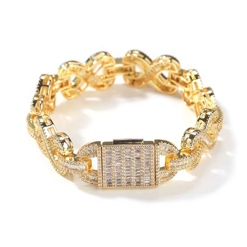 TBTK 14mm Infinity Link Bracelet Necklace Iced Out Baguettecz Cubic Ziconia Heavy Miami Cuban Chain HipHop Jewelry