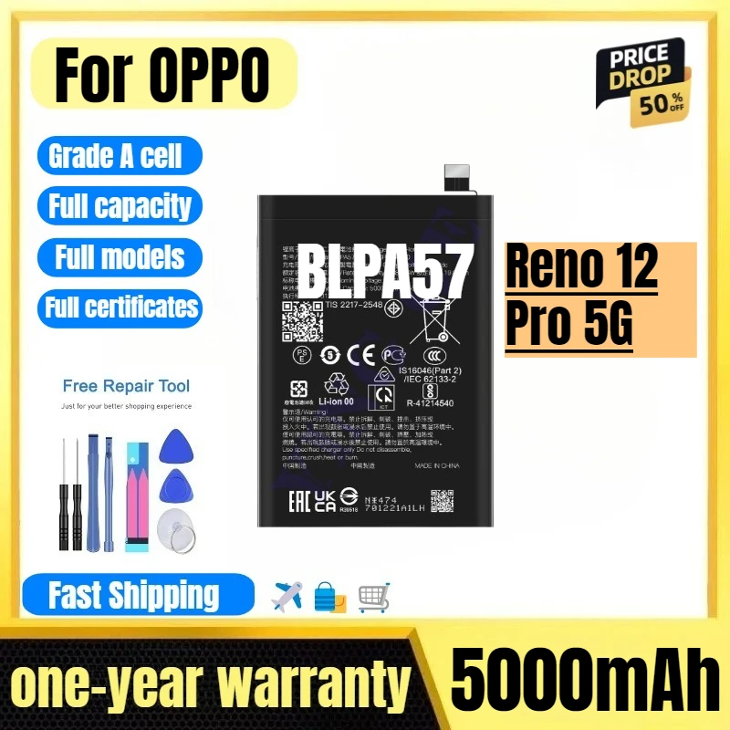 

BLPA57 for OPPO Reno 12 Pro 5G Mobile Phone Battery High Quality High Capacity Replacement Bateria Grade A Cell with Tools