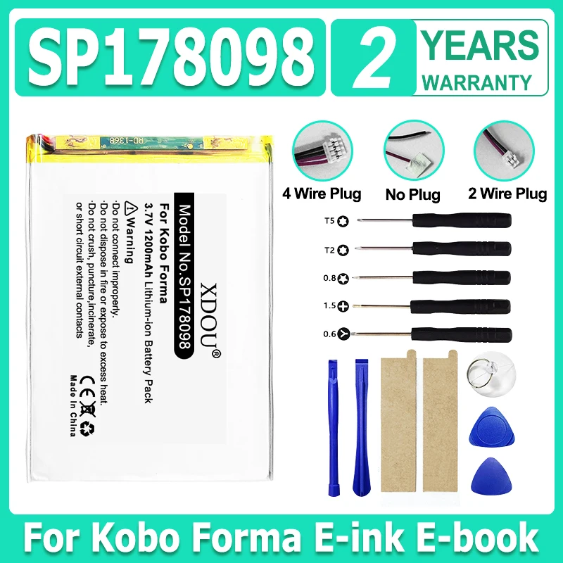 3.7V Brand-New Replace SP 178098 Battery For Kobo Forma E-ink E-book Reader 1200mAh 2Wire