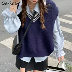 Sweater Vests Women Cozy Autumn Preppy Style Ulzzang Chic Vintage Classic V-neck All-match Soft Leisure Sleeveless Knitted Daily