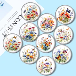 Wildflower meadow butterfly 10pcs 12mm/18mm/20mm/25mm Round photo glass cabochon demo flat back Making findings