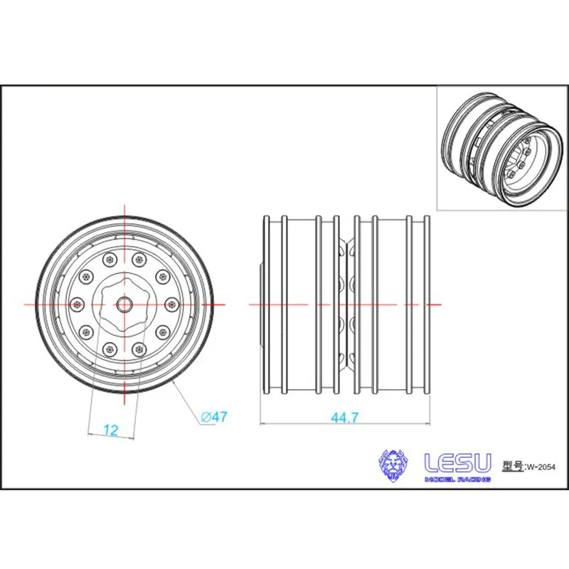 LESU Metal Rear Wheel Hubs W-2054 For 1/14 RC DIY Tamiyay Tractor Truck Dumper Outdoor Toys TH15248